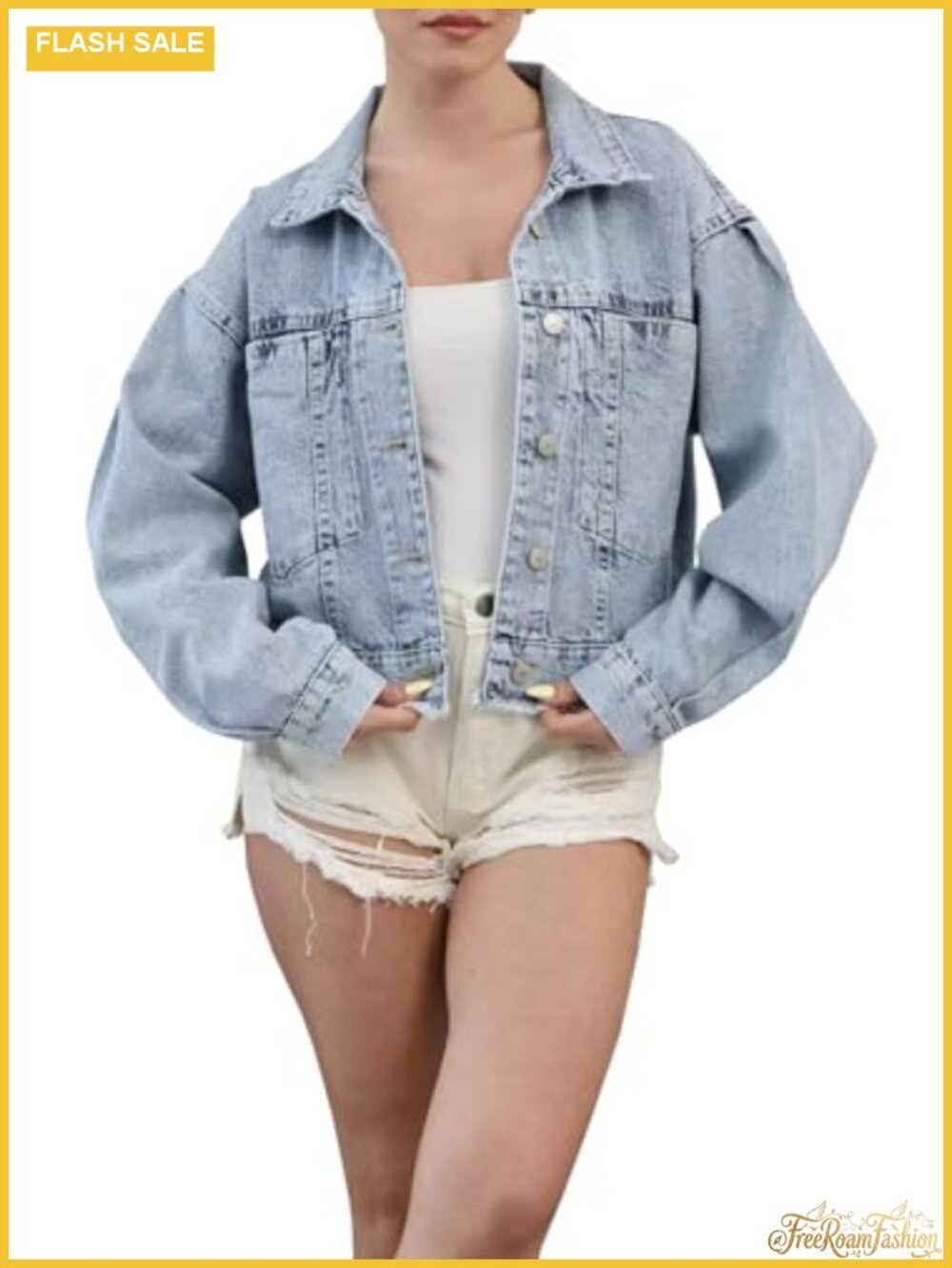 Cropped Distressed Denim Jacket Long Sleeve Jean Coats for Women